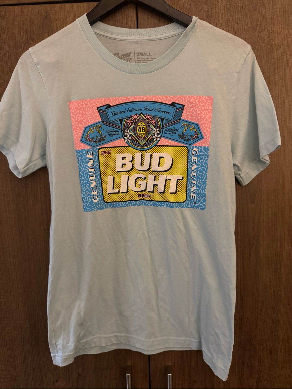 Bud Light Graphic Tee in Light Blue concerts, festivals,cute with cut off shorts